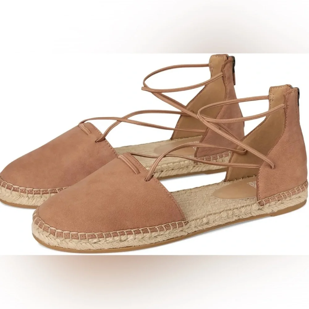 Eileen Fisher Tan Suede Espadrille Lace Up Flats Size 8